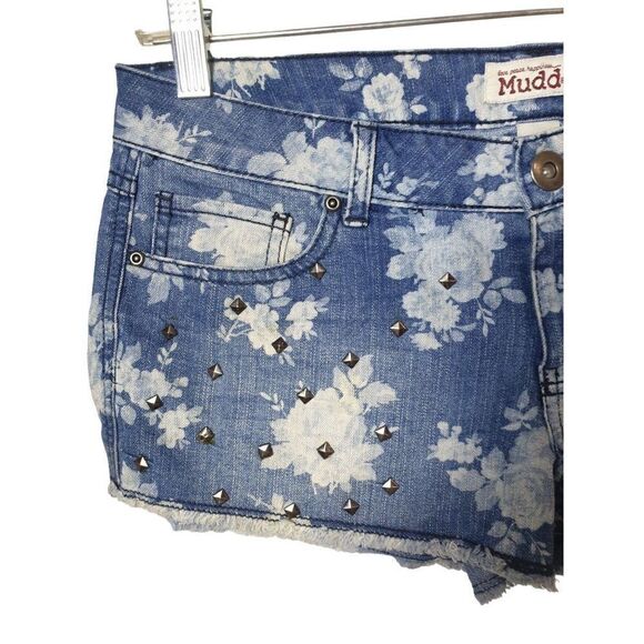Women's Denim Stretch Shorts Shortie Studded Floral Print Cut Off shorts Size 9 - Picture 5 of 9